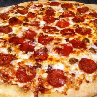Pepperoni and sausage pizza