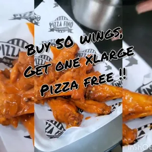 SUPER BOWL 2021 SPECIALS !! BUY 50 WINGS,GET ONE XLARGE PIZZA FREE !!!! [xlarge one topping}