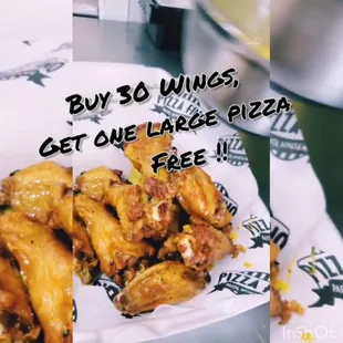 SUPER BOWL 2021 SPECIALS !!!! BUY 30 WINGS,GET ONE LARGE PIZZA FREE!!!