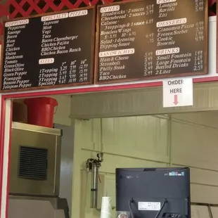 menus and prices on the wall