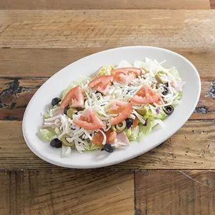 Antipasta salad: pepperoni, Canadian bacon, olives and mozzarella cheese