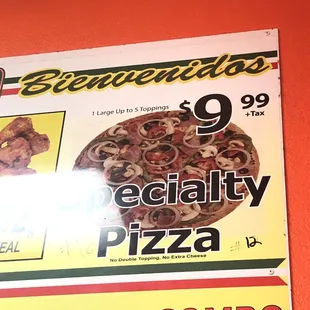 specialty pizza - 5 toppings for 9.99 great deal!