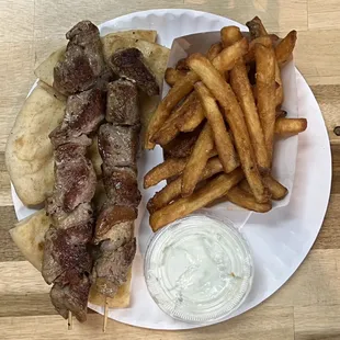 Large  pork souvlaki plate also comes with salad Greek salad !