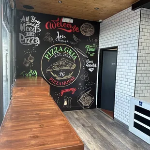 a chalkboard wall in a restaurant