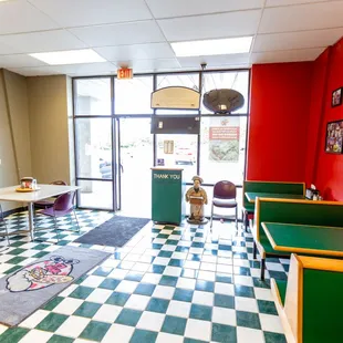 a checkered floor in a restaurant