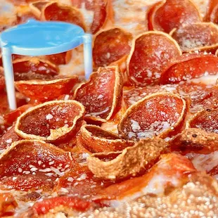 Specialty Pizza, 'Cup &amp; Crisp Pepperoni Duo' [close up]