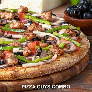 a pizza on a cutting board