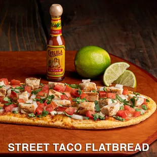 a close up of a flatbread pizza