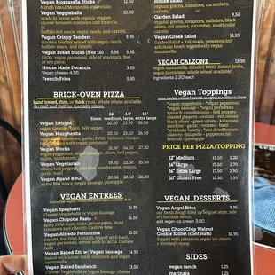 Full vegan menu!