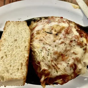 Beef lasagne and crusty bread