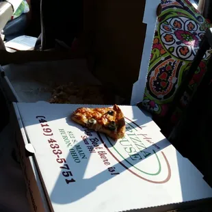 Pizza on the way home from the beach trip. Delicious.