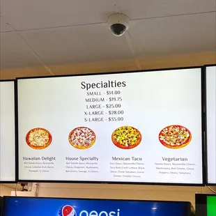 menu and prices on large screen