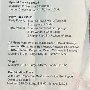 Menu (10/22/23): Pizza