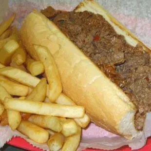 a hot dog and french fries