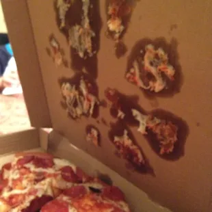 We found some of the cheese on this inedible cardboard box.