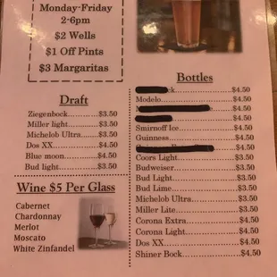 Drink menu