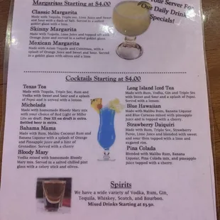 Drink menu