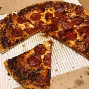 a half of a pepperoni pizza