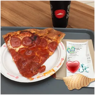 Slice of pepperoni 3.79 Diet Pepsi 1.99 Total With Tax 6.28