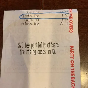 Service Fee for CA