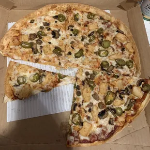Current large pizza deal: 3 toppings for $7.99 out the door $9.04