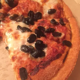 Only the middle section has cheese and sauce