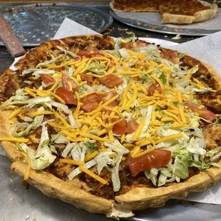 Whole Taco pizza on the buffet