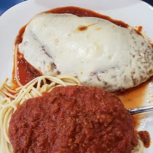 Chicken parm with side of pasta