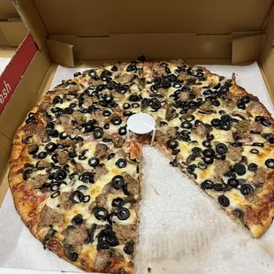 Sausage and black olives