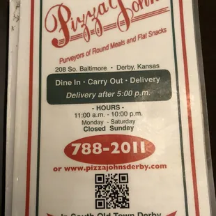 the menu for the restaurant