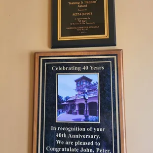 a plaque on the wall