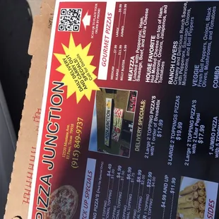 a menu for a pizza restaurant