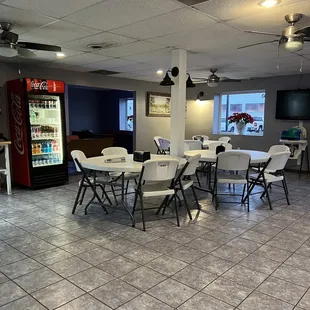 tables and chairs in a restaurant