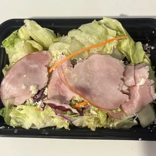 the lettuce mix can be bought in any store. The ham - straight out of a deli or packaged lunch meat from Kroger.