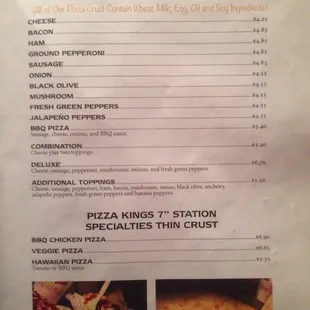 Menu at this location as of 10.25.18