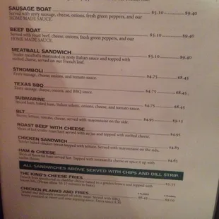 Menu at this location as of 10.25.18