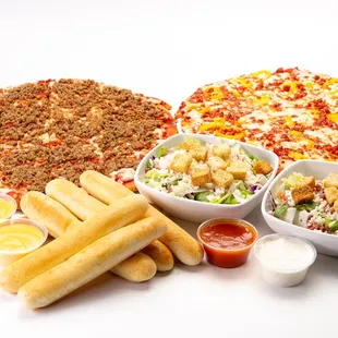 Pizza, Breadsticks and salad