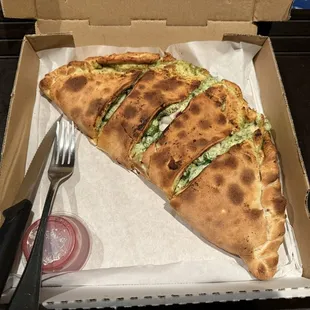 14" calzone with pesto and veggies