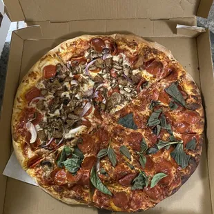 1/2 Carnivore, 1/2 Pepperoni and Basil