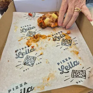 We ate the whole thing. Two different slices which we split. Yummy  1st lunch here during annual trip to North Park