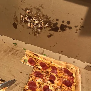 a slice of pepperoni pizza in a box