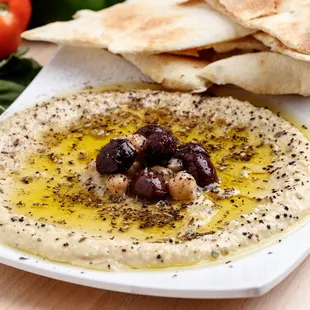 Hummus Plate: severed with Fresh pita bread.