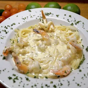 Fettuccine, Alfredo, and Shrimp