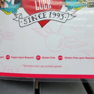 Allergen conscious menu