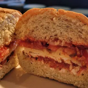 Chicken parmigiana sandwich, without onions. It still came with onions. Dry and bland.