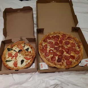 Margherita pizza and pepperoni