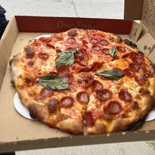 Small pepperoni pizza.