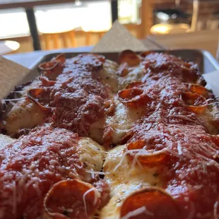 Pepperoni pizza Detroit style