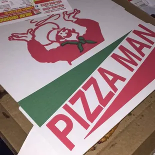 a pizza box with a pizza on it