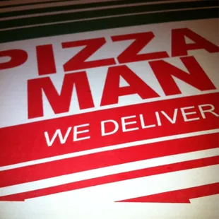 a box of pizza with the word pizza man written on it